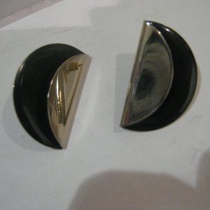 Very Pretty Black Pierced Earrings with a Foldover Piece of Silver